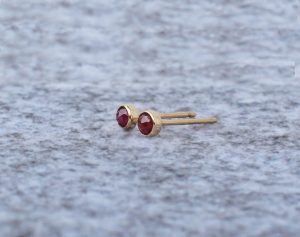 Tiny Ruby 14K Solid Gold Bezel Earrings