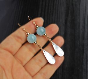 Aquamarine & Mother of Pearl 14K Gold Filled Earrings