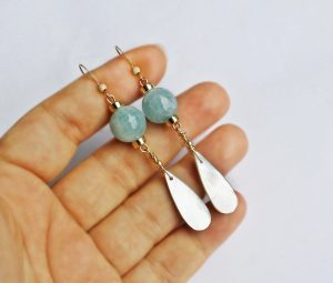 Aquamarine & Mother of Pearl 14K Gold Filled Earrings