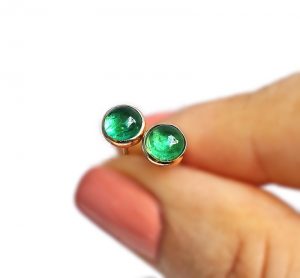 Emerald 14K Solid Gold 6 mm Earrings