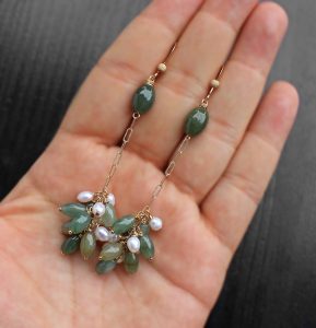 Jadeite and Pearl Cluster 14K Gold Filled Earrings