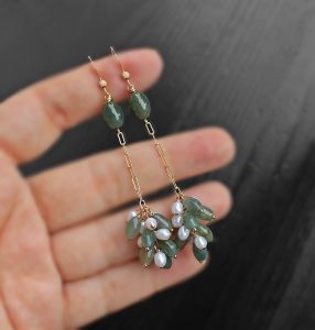 Jadeite and Pearl Cluster 14K Gold Filled Earrings