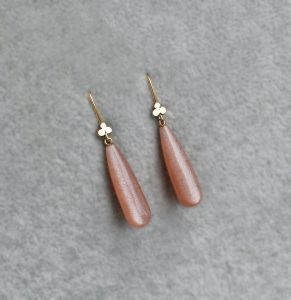 Peach Moonstone 14K Solid Gold Earrings
