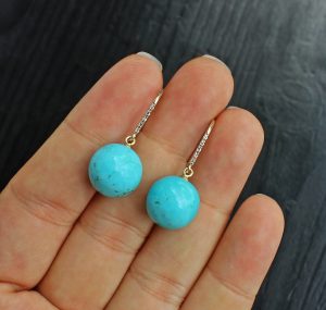 Turquoise and Diamond 14K Gold Earrings