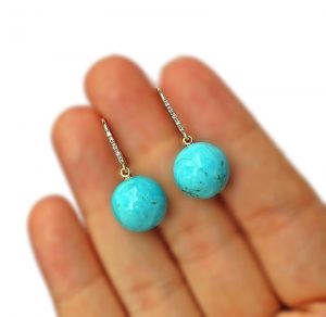 Turquoise and Diamond 14K Gold Earrings