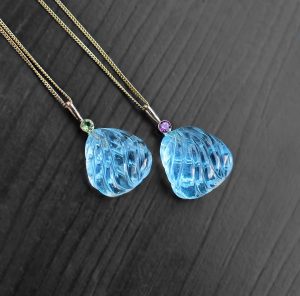 Carved Blue Topaz & Peridot 14K Necklace