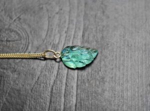 Emerald Leaf 14k Solid Gold Pendant Necklace
