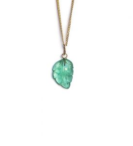 Emerald Leaf 14k Solid Gold Pendant Necklace