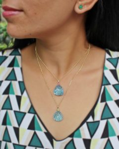 Carved Blue Topaz & Peridot 14K Necklace