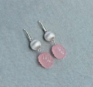 Carved Rose Quartz 925 Silver Balls Earrings
