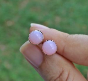 Pink Opal 8 mm 14K Gold Earrings