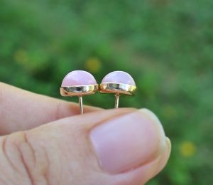 Pink Opal 8 mm 14K Gold Earrings