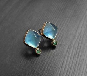 Aquamarine & Emerald 14K Earrings
