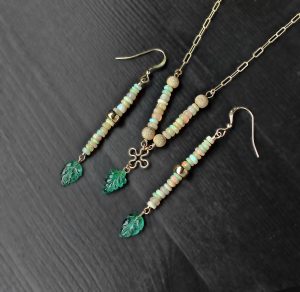 Opal & Carved Emerald Leaf 14K Gold Filled Necklace