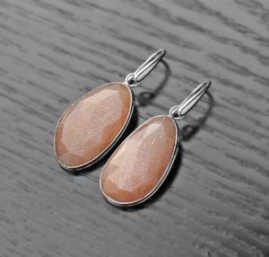 Peach Moonstone 925 bezel Earrings