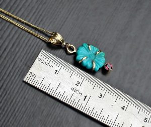Carved Turquoise & Rhodolite Garnet 14k Pendant Necklace