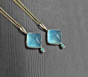 Aquamarine Emerald 14k Gold Necklace