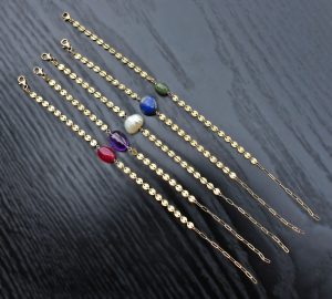 Lapis Lazuli Disc Chain 14k Gold Filled Bracelet