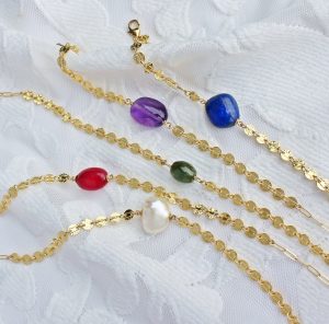 Lapis Lazuli Disc Chain 14k Gold Filled Bracelet