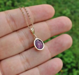 Pink Oval Tourmaline 14K Solid Gold Necklace