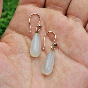 White Moonstone & Ruby 14K Solid Gold Earrings